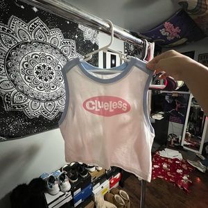White “Clueless” sleeveless crop top